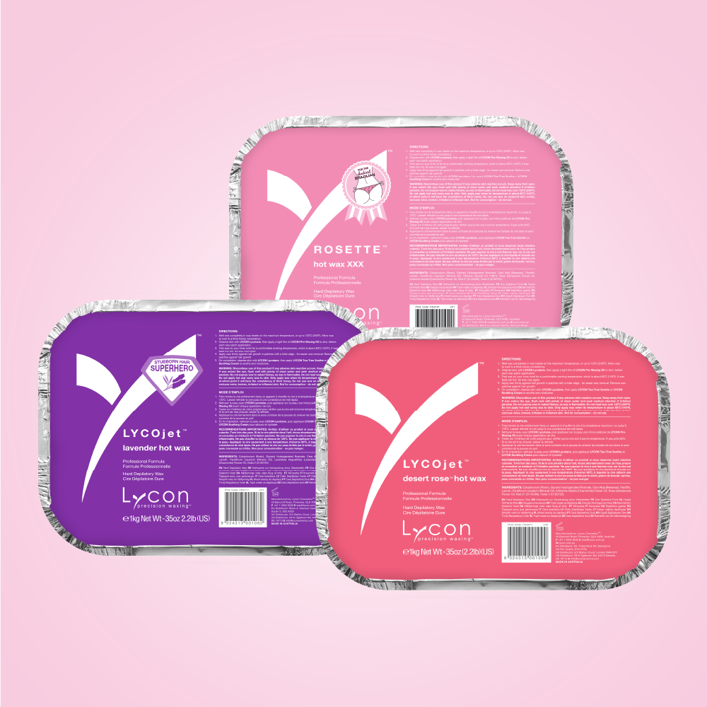 Photo of LYCON Rosette, LYCOjet Lavender and Desert Rose hot waxes