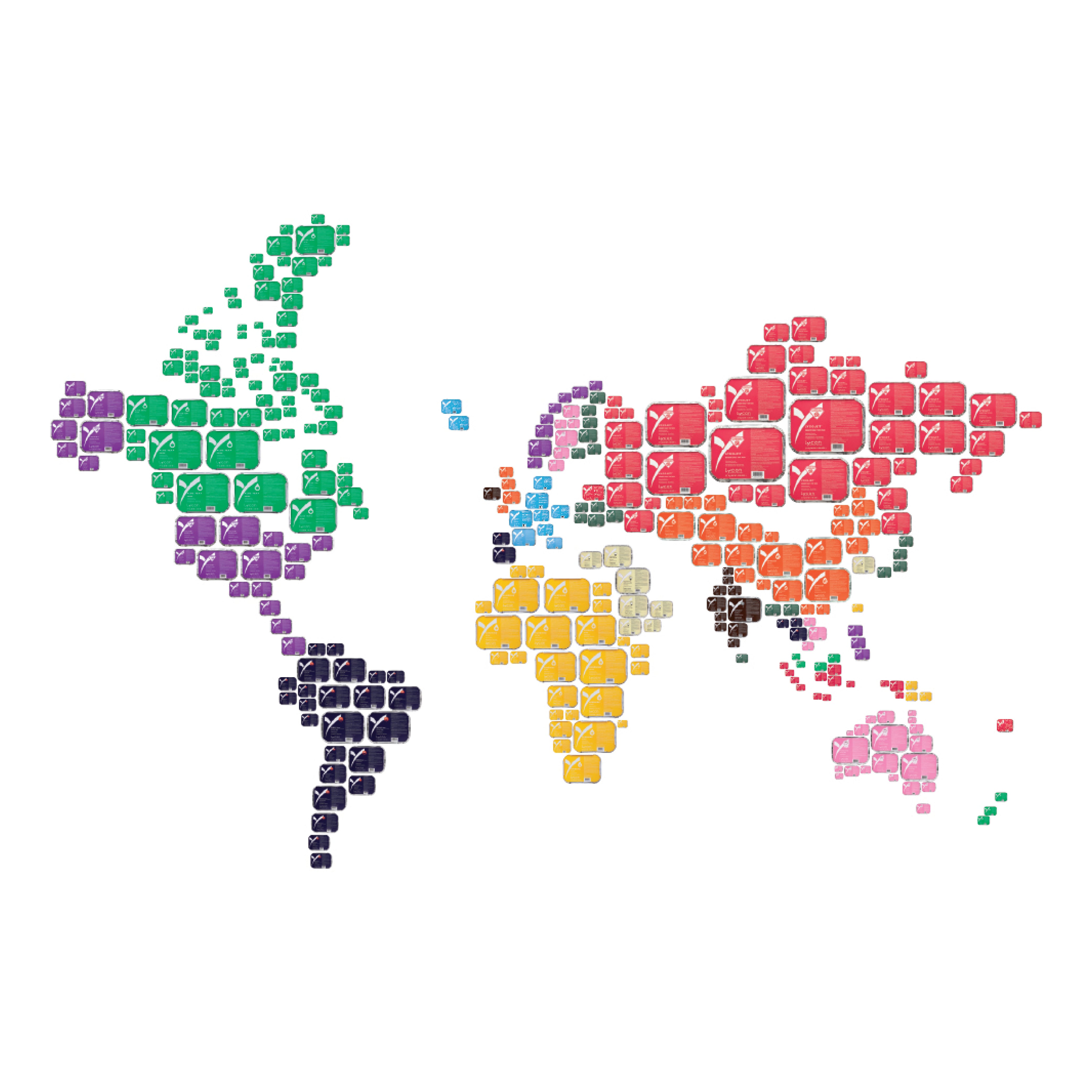 Image of world map made from LYCON hot wax products
