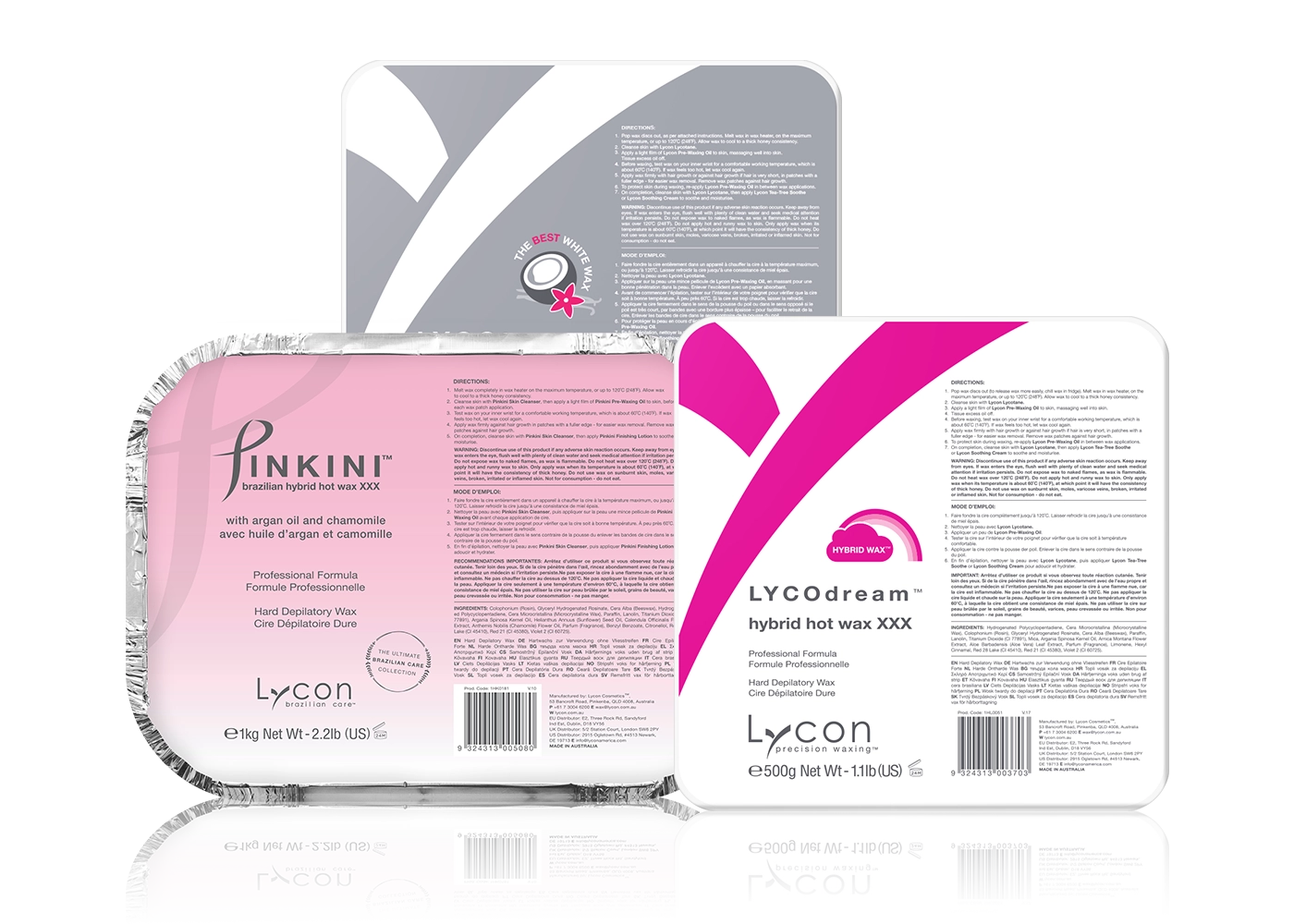 Image of LYCON LYCOtec White Hot Wax, PINKINI Brazilian Hybrid Hot Wax and LYCOdream Hybrid Hot Wax