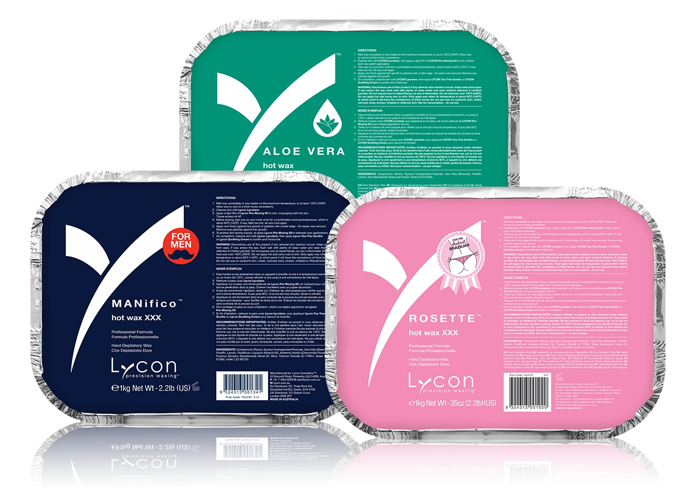 Image of LYCON Aloe Vera Hot Wax, MANifico Hot Wax and Rosette Hot Wax