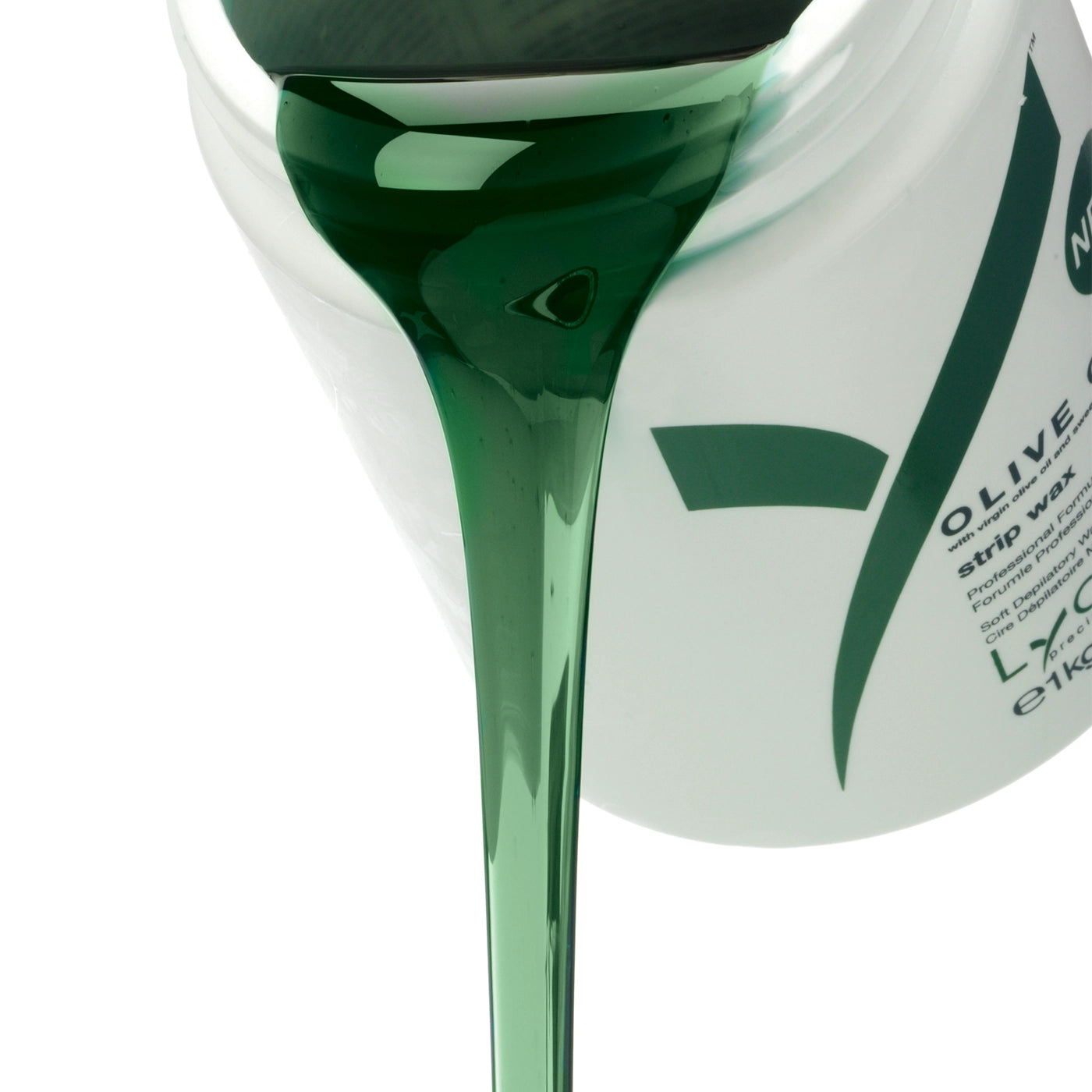 Photo of LYCON Olive Oil Strip Wax pouring out of jar.